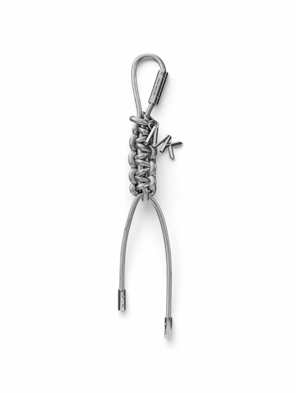 Michael Kors Silver Braided Leather Keyring with MK Charm